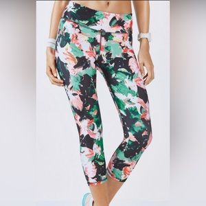 Fabletics Define Powerhold Mid-Rise Capri Leggings ~ Black Teal Pink ~ Sz Large